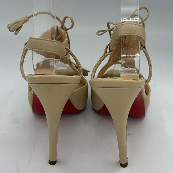 CHRISTIAN LOUBOUTIN Beige Leather Sometimes Lace Up Heels EU 36.5/ US 6.5 - Picture 6 of 13